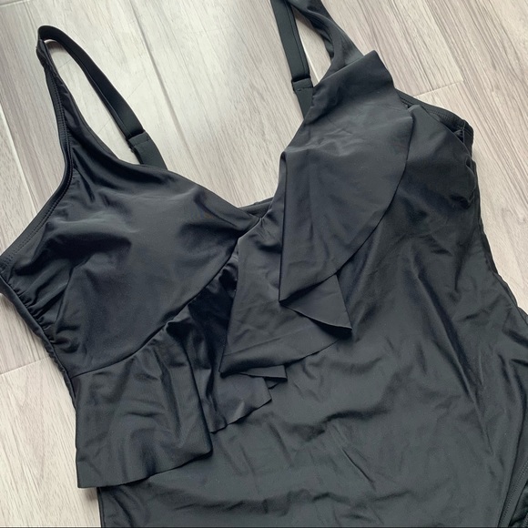 NWOT Kona Sol Black Ruffle 1 pc Swimsuit - Picture 2 of 10